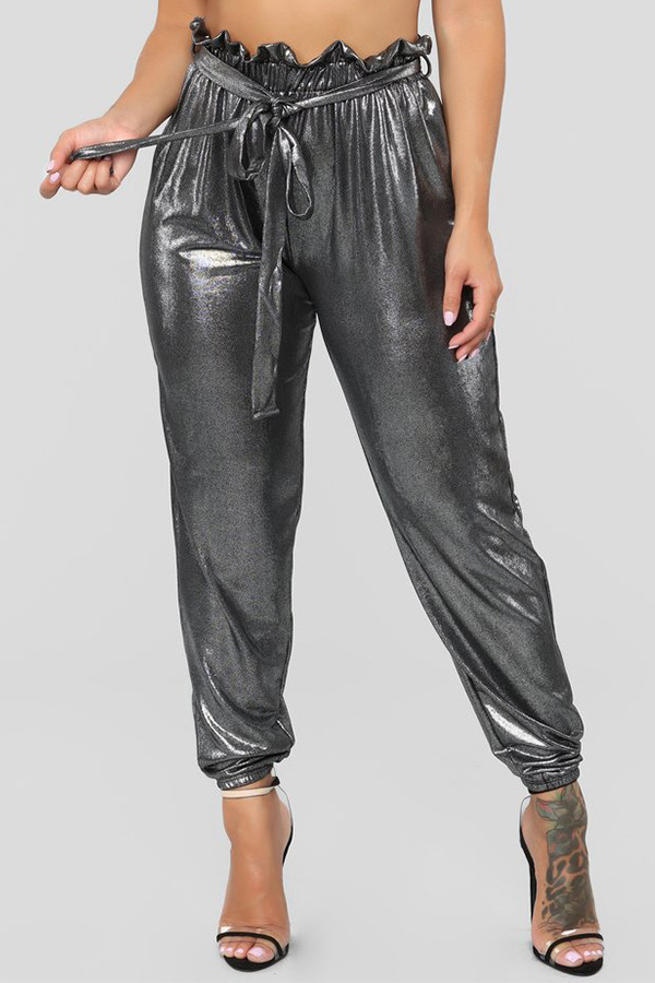 

Lovely Casual Drawstring Silver Pants