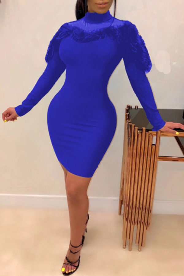 

Lovely Sweet Patchwork Royal Blue Mini Dress, Royalblue