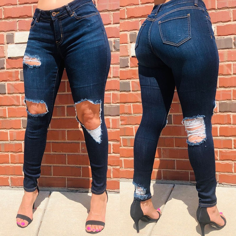 

Lovely Casual Hollow-out Blue Pants