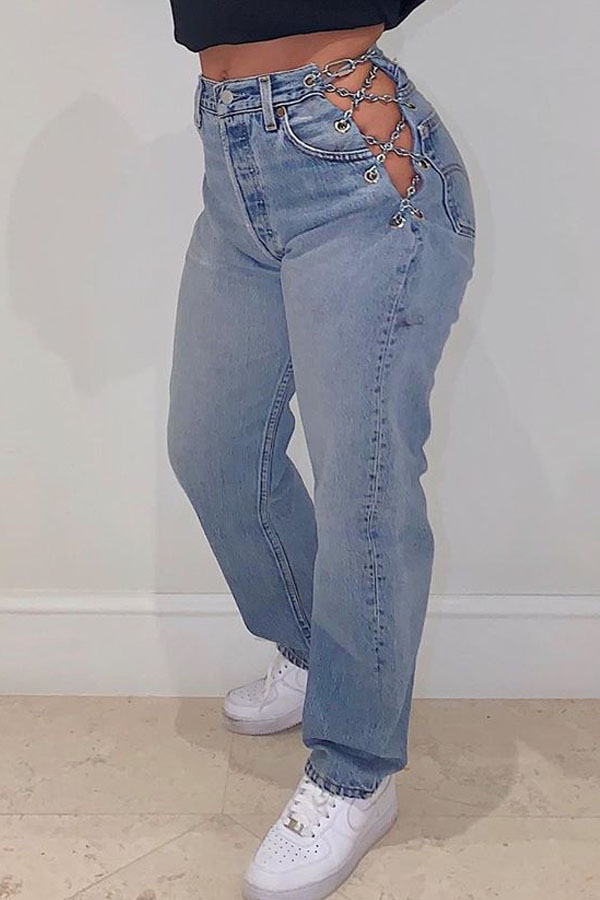 

Lovely Casual Hollow-out Blue Jeans