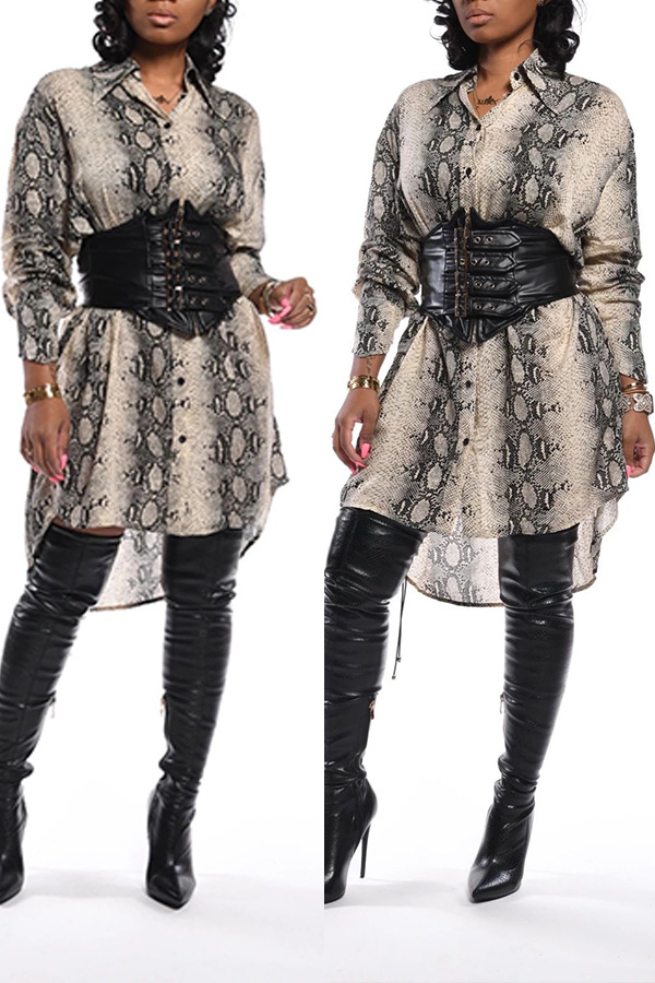 

Lovely Chic Print Silver Knee Length Dress(Without Belt