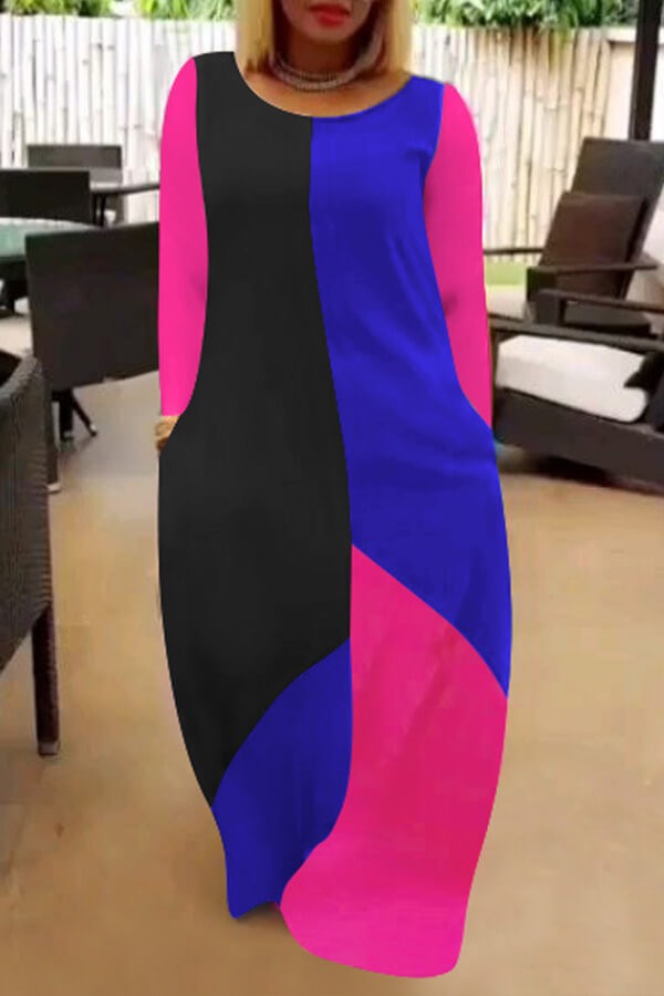

Lovely Casual Patchwork Multicolor Maxi Dress, Multi