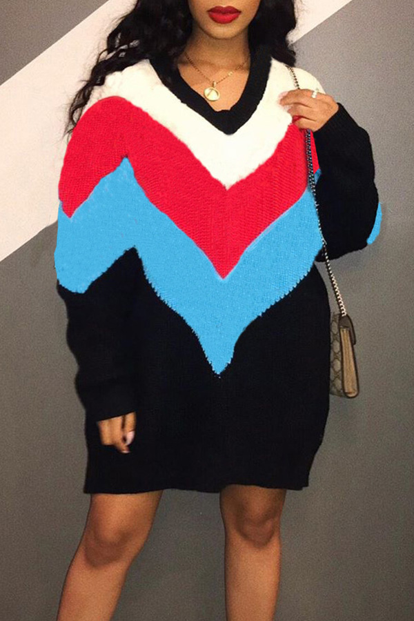 

Lovely Casual Color-lump Patchwork Blue Mini Dress
