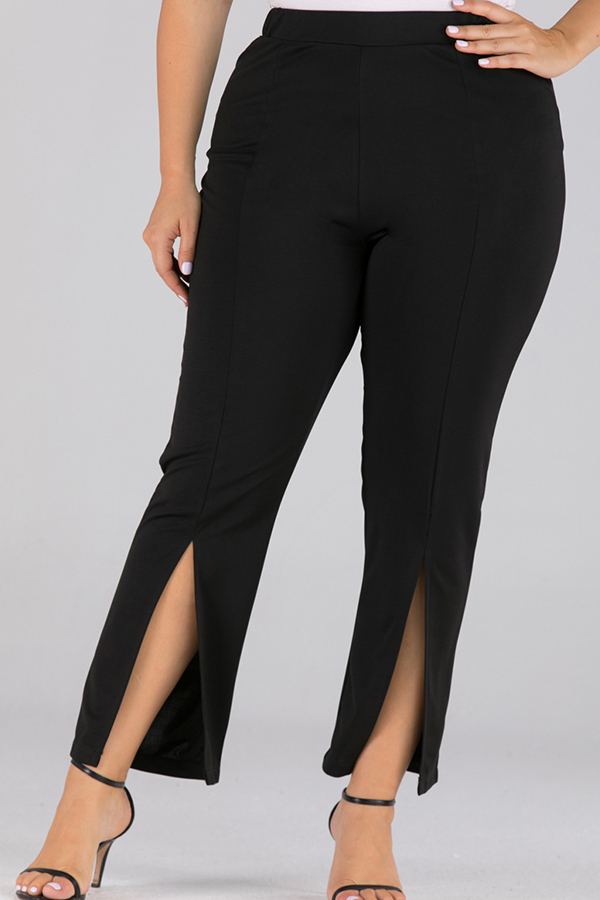 

Lovely Casual Slit Black Plus Size Pants