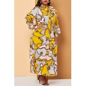 Lovely Casual Printed Yellow Ankle Length Plus Siz