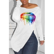 Lovely Casual Lip Printed White T-shirt