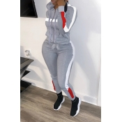 Lovely Trendy Hooded Collar Patchwork Grey Two-pie