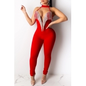 Lovely Sexy Tassel Design Red One-piece Jumpsuit