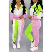 Lovely Trendy Patchwork Pink Two-piece Pants Set