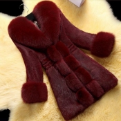 Lovely Casual Patchwork Wine Red Long Coat