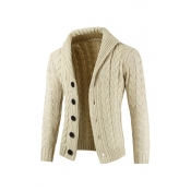 Lovely Casual Buttons Design Beige Cardigan