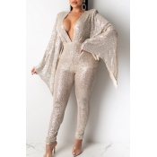 Lovely Sexy Deep V Neck Sequined White One-piece J