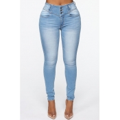 Lovely Casual Buttons Design Baby Blue Jeans