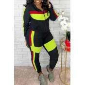 Lovely Trendy Color-lump Patchwork Green Two-piece