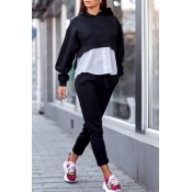 Lovely Casual Patchwork Black Two-piece Pants Set