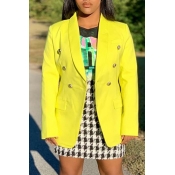Lovely Casual Buttons Design Yellow Blazer