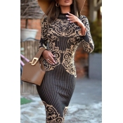 Lovely Casual Printed Skinny Black Mid Calf Dress