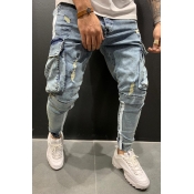 Lovely Casual Patchwork Baby Blue Shorts