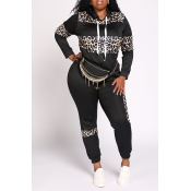 Lovely Casual Leopard Printed Black Plus Size Two-