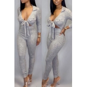 Lovely Casual Deep V Neck Grey One-piece Jumpsuit