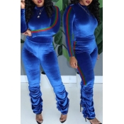 Lovely Trendy Ruffle Design Blue Two-piece Pants S