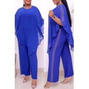 Lovely Casual Cloak Design Blue Plus Size Two-piec