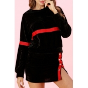 Lovely Chic Long Sleeves Black Pleuche Two-piece S
