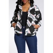 Lovely Trendy Letter Printed Black Coat