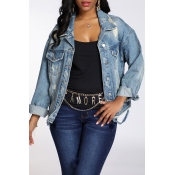 Lovely Casual Broken Holes Baby Blue Coat