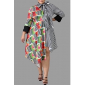 Lovely Casual Asymmetrical Patchwork Striped Mid C