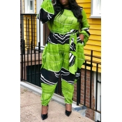 Lovely Trendy Printed Green Plus Size One-piece Ju