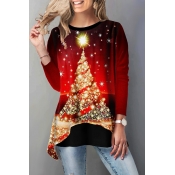 Lovely Christmas Day Printed Red T-shirt