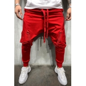 Lovely Casual Bandage Design Red Pants