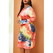 Lovely Casual O Neck Printed Multicolor Knee Lengt