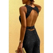 Lovely Party Hollow-out Black One-piece Jumpsuit