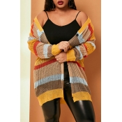 Lovely Casual Patchwork Yellow Plus Size Coat