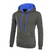 Lovely Trendy Hooded Collar Patchwork Dark Grey Ho