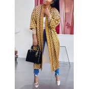 Lovely Casual Printed Yellow Long Coat