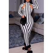 Lovely Casual Striped Hollow-out Black One-piece J