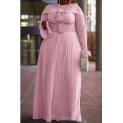 Lovely Casual Ruffle Design Pink Floor Length Plus