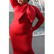 Lovely Casual Skinny Red Mid Calf Plus Size Dress