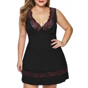 Lovely Sexy Patchwork Black Babydolls