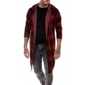 Lovely Casual Plaid Long Red Cardigan