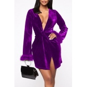 Lovely Chic Deep V Neck Purple Mini Dress