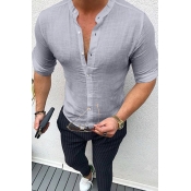 Lovely Casual Basic Buttons Design Grey Shirt