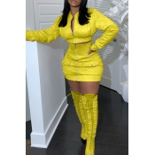 Lovely Casual Zipper Design Yellow Two-piece Skirt