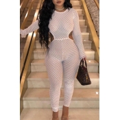 Lovely Sexy Hollow-out White One-piece Jumpsuit
