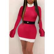 Lovely Christmas Day Flare Sleeve Red Mini Dress