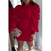 Lovely Sweet Ruffle Design Red Mini Dress