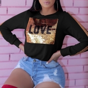 Lovely Casual Sequin Black Sweatshirt Hoodie